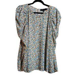 Jason Wu Eloquii Womens Size 22 Blouse White Ditzy Floral Flowy Top Puff Sleeve